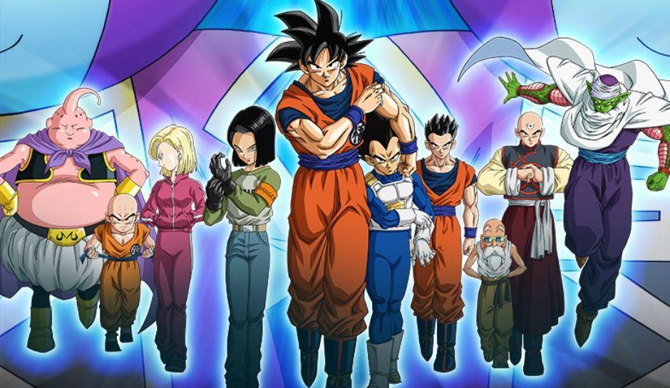 Goku e outros Guerreiros Z reunidos em uma cena de Dragon Ball.